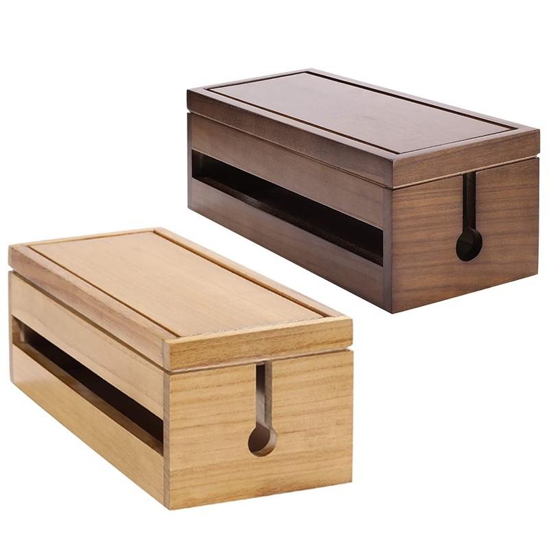 Coffee Color Cable Management Box Extension Cord Power Stripe Surge Protector Wire Wooden Cord Organizer Box