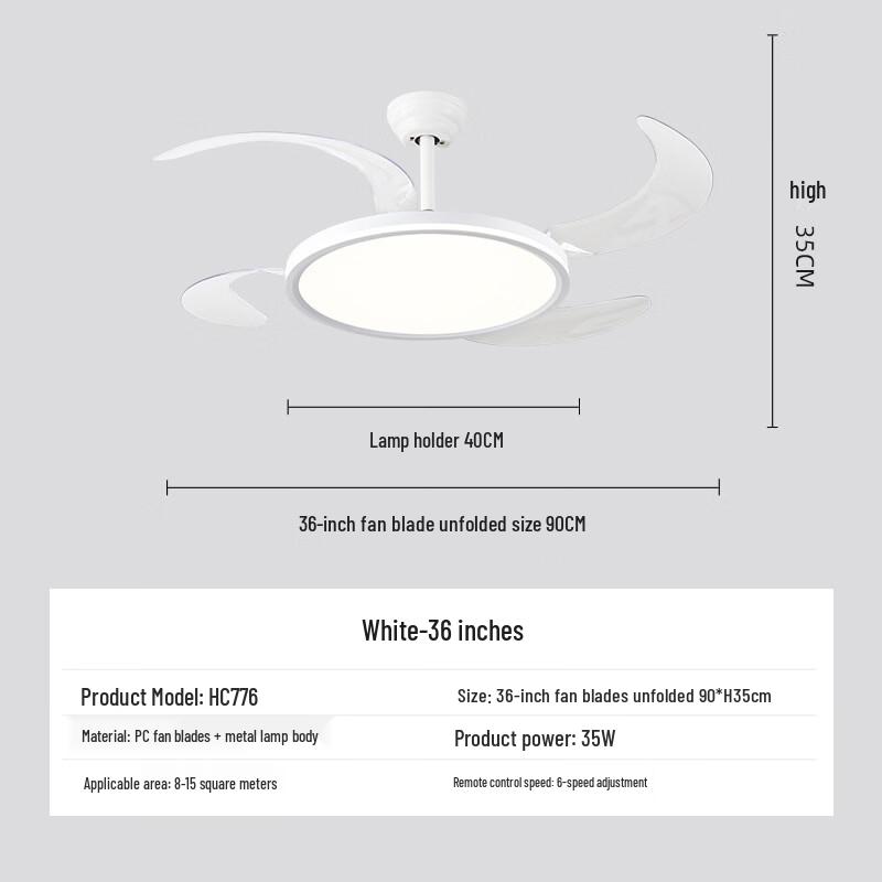 Mengpao Ultra-Thin 36-inch Smart Invisible Ceiling Fan with LED Light