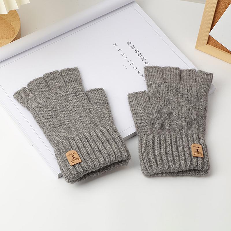 Knitted Thick Thermal Half Finger Gloves Women Men Winter Outdoor Driving Fingerless Glove Touchscreen Mittens