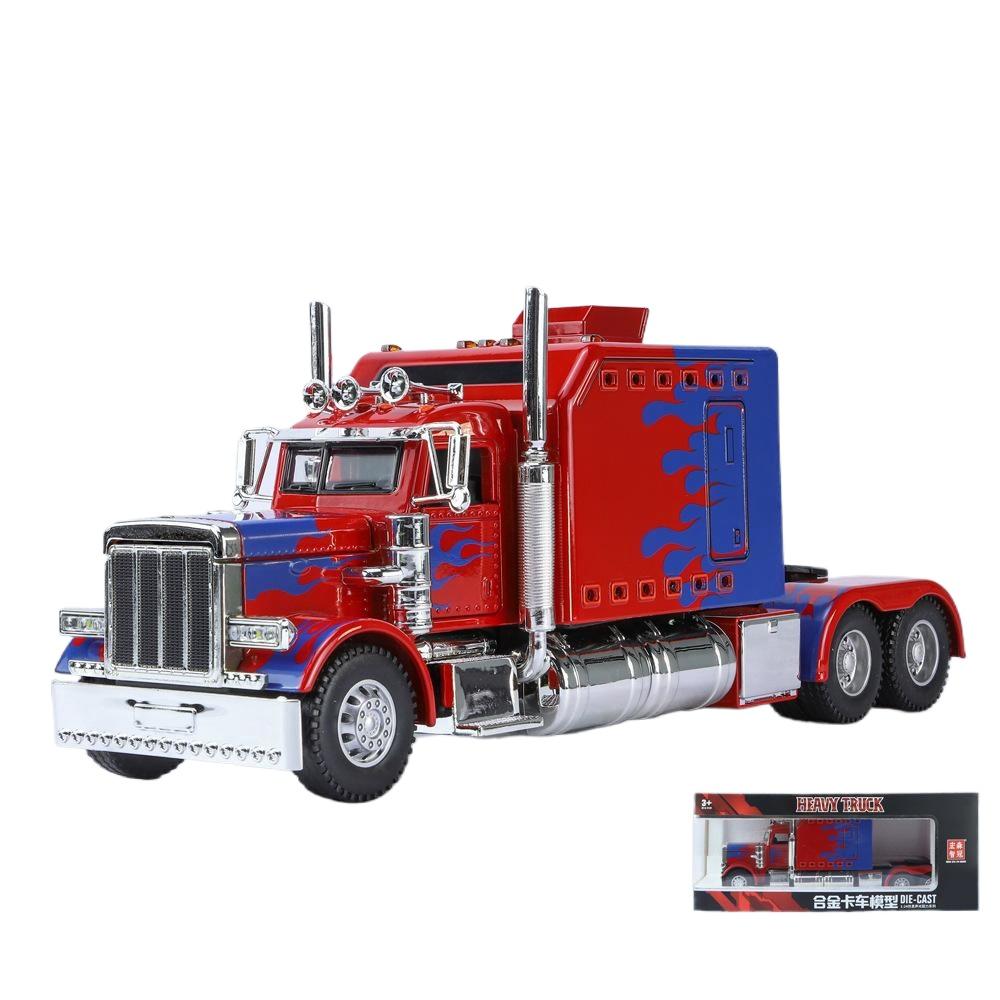 

1/24 Трейлер Американский тягач Головной тягач литой сплав миниатюрная игрушечная модель автомобиля инерционный звук свет коллекция подарок для мальчика красный