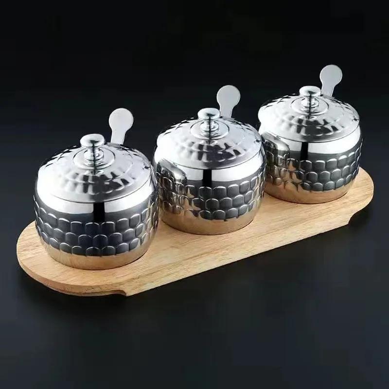 350ml Luxury Stainless Steel Salt Jar, Sugar Bowl, Spice Bottle with Spoon, Spice Container Set, Kitchen Accessories