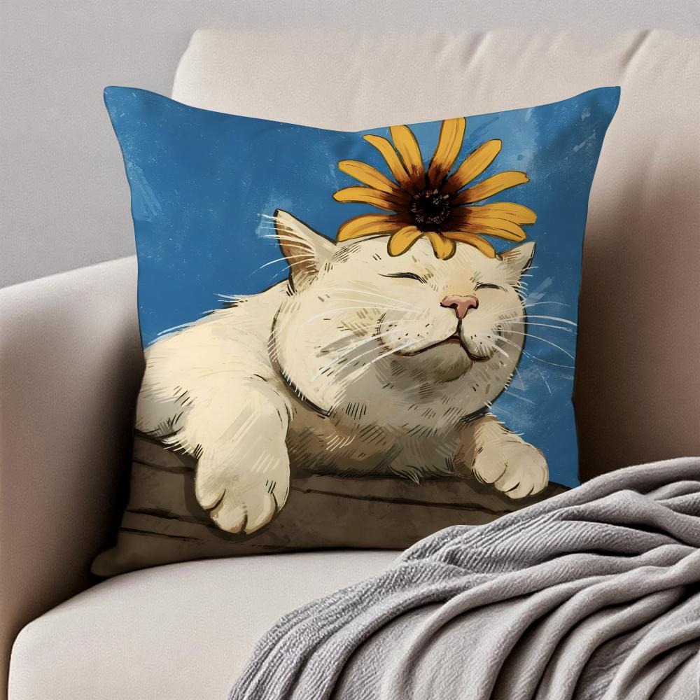 Expressive Hilarious Expressions Cats Oil Paint Cushion Cover Pillowcase Antidustmite Invisible Zipper Short Plush Sofa Cushion