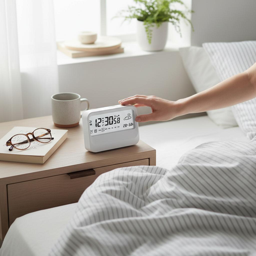 Multifunctional Digital Alarm Clock with Visual Timer Temperature Date Display Silent Operation and Custom Alarms