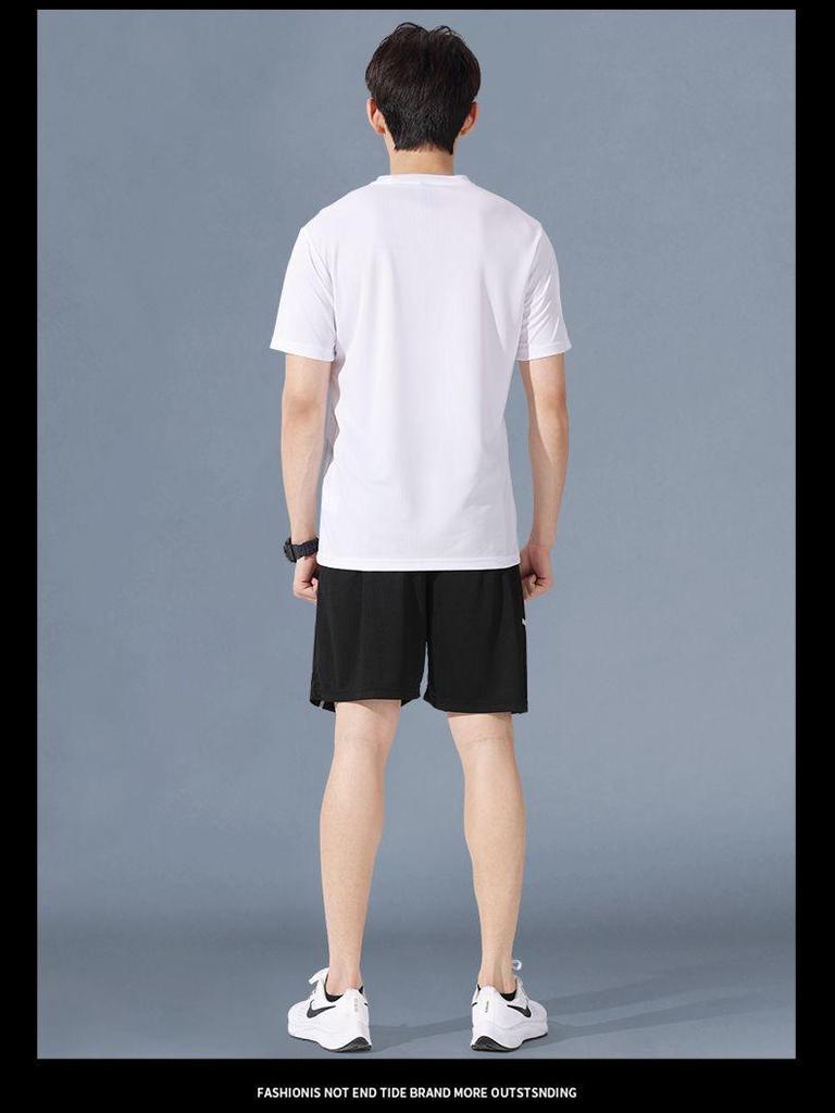 Men's Ice Silk Quick-Dry Fitness T-Shirt & Shorts Set - Short Sleeve Sportswear for Summer, Ideal for Basketball, Running, and Training.