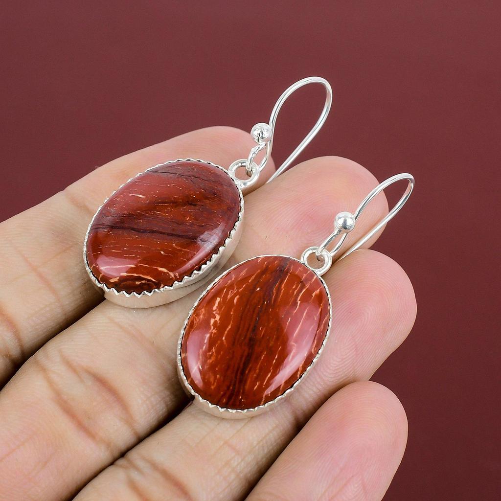 Red Snakeskin Jasper Earring Gemstone Earrings Antique Jewelry Handmade Earring 925 Sterling Silver Earring Gifts For Mom Brand New Jewelry