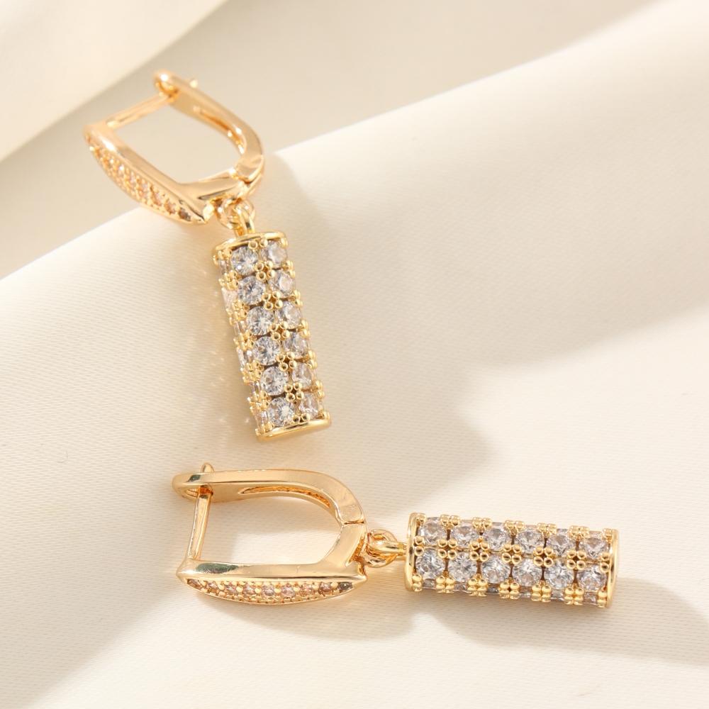 Cylindrical Pendant Jewelry Sets for Women Fashion Micro-set Zirconia Dangle Earrings Pendant Necklace Wedding Party Accessories