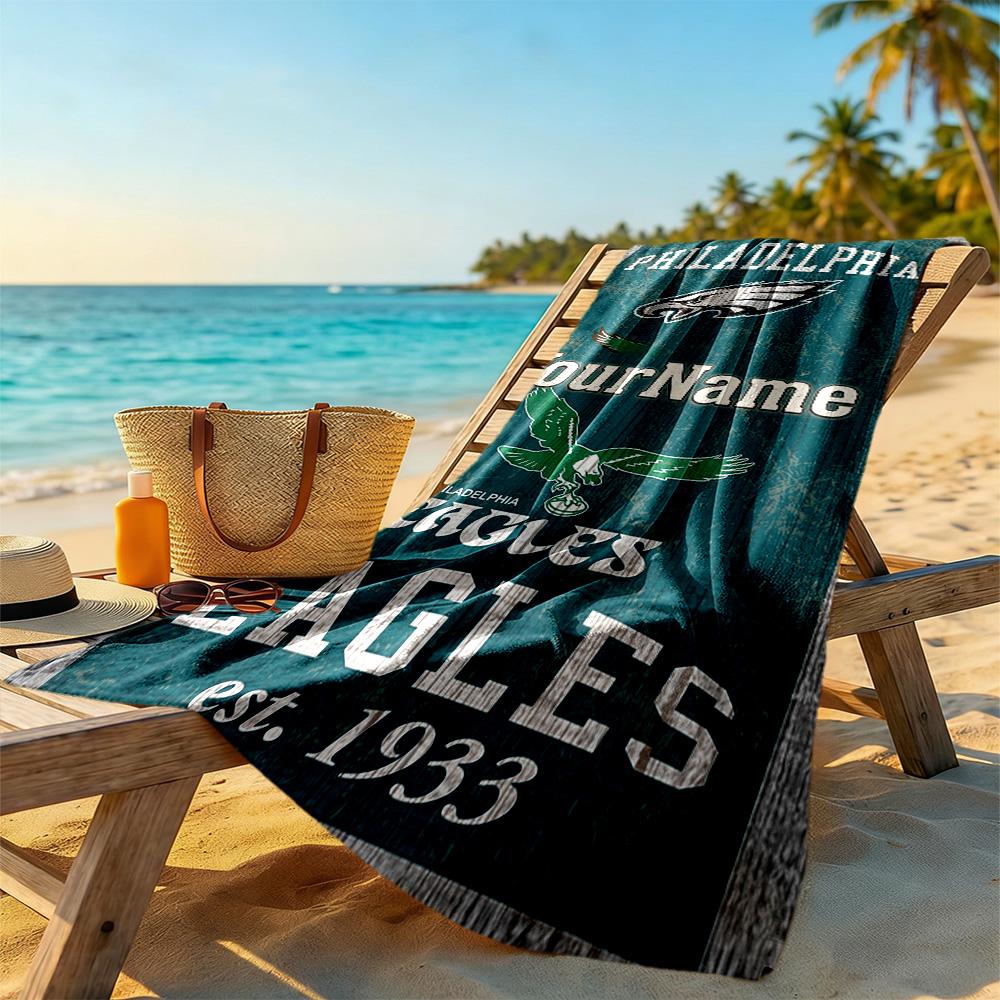 Philadelphia Eagles Personalized Text Beach Towel High Absorbency Quickdry Portable For Swimmingbeachcamping Travel Beach Accessoriesgym