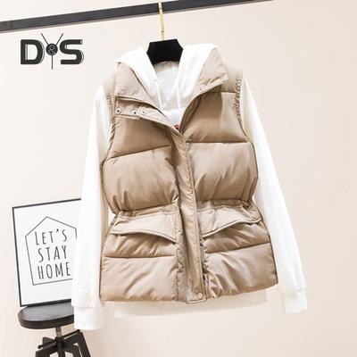 Winter Women Vest Coat Thickened Padded Zipper Closure Stand Collar Neck Protection Sleeveless Solid Color Windproof Heat Retention Outdoor Down Coat