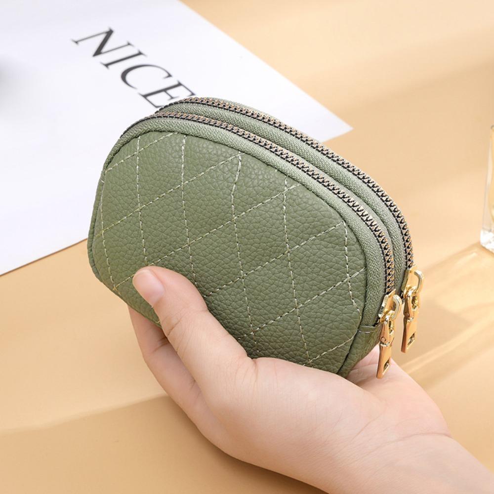 New Double Layer Coin Purse Zipper Multifunctional Key Bag Portable PU Small Handbag