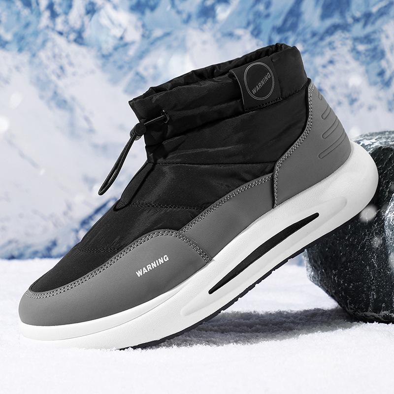 

Snow boots men s winter velvet warm Northeast large cotton shoes high-top waterproof non-slip down men s bread shoes 44 черный серый