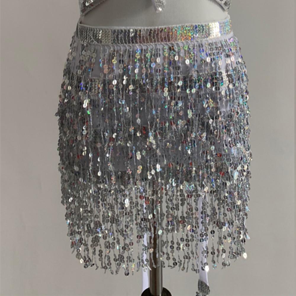 

Юбка для практики танца живота с пайетками и кисточками One Size