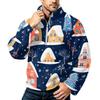 Men's Christmas Print Zip-Up Sweatshirt with Stand Collar, Plus Size Flannel Top for Fall Winter