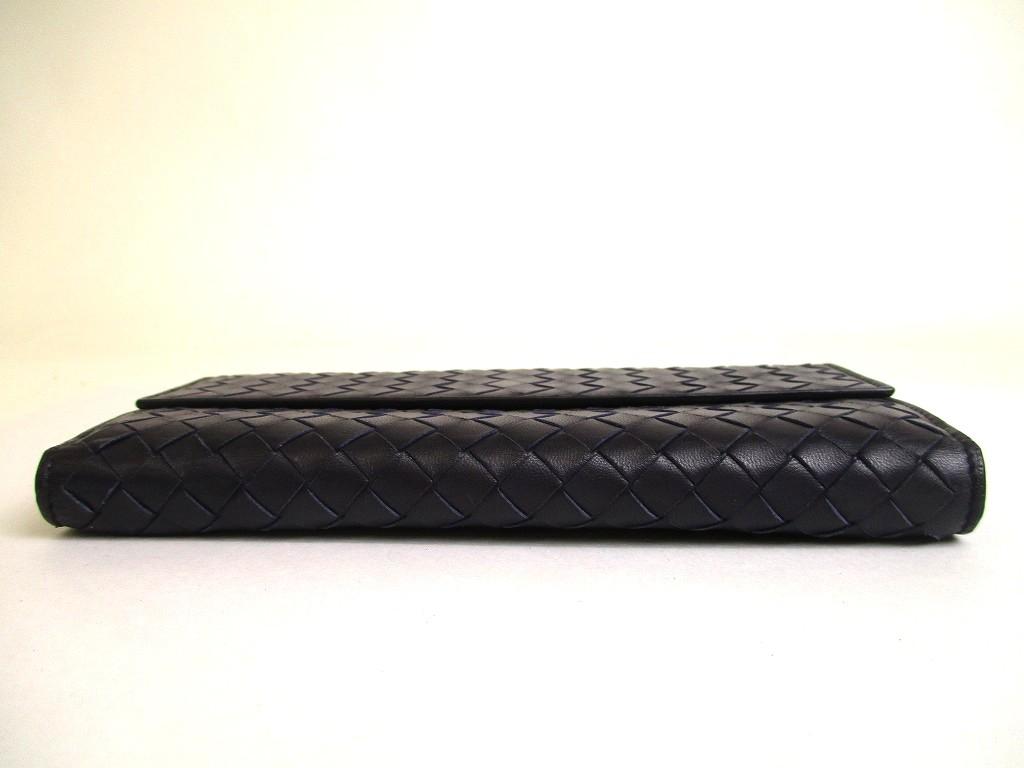 Authentic BOTTEGA VENETA Intrecciato Deep Navy Blue Leather Flap Long Wallet #a763  Refurbished