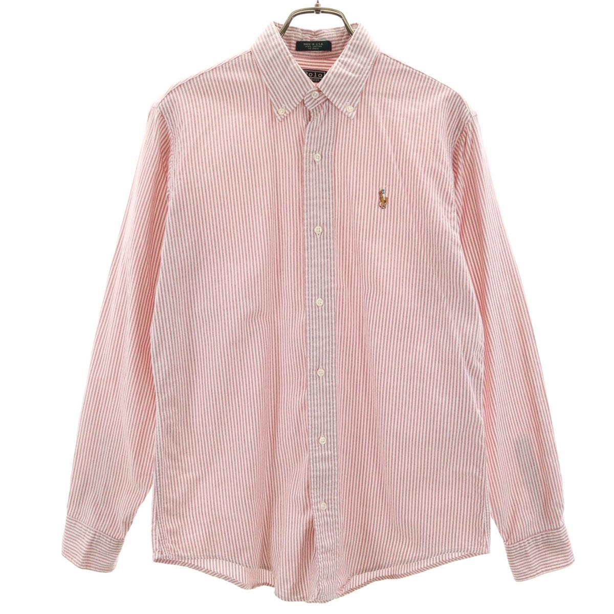 

Polo by Ralph Lauren 80s Vintage Boys Green Tag Shirt, Made in USA Striped Pattern Long sleeve Oxford Button down shirt Kid s Used