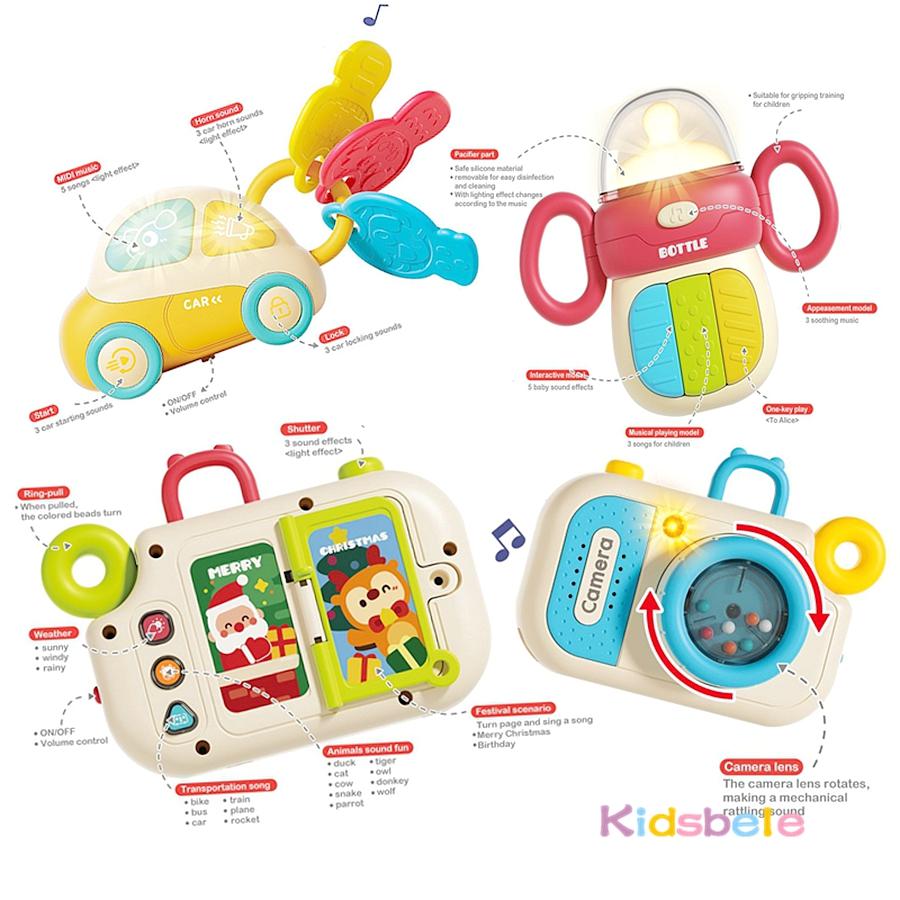 Montessori Musical Baby Car Key Plaything Camera Bus Shape Interactive Baby Rattle 0 3 6 9 12 18 Months Young Boys Girls Teething Rattle Plaything