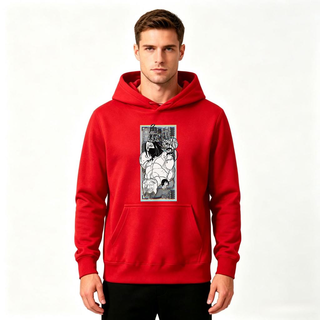 Men's Anime Graphic Print Pullover Hoodie Casual Long Sleeve Streetwear Hooded Sweatshirt