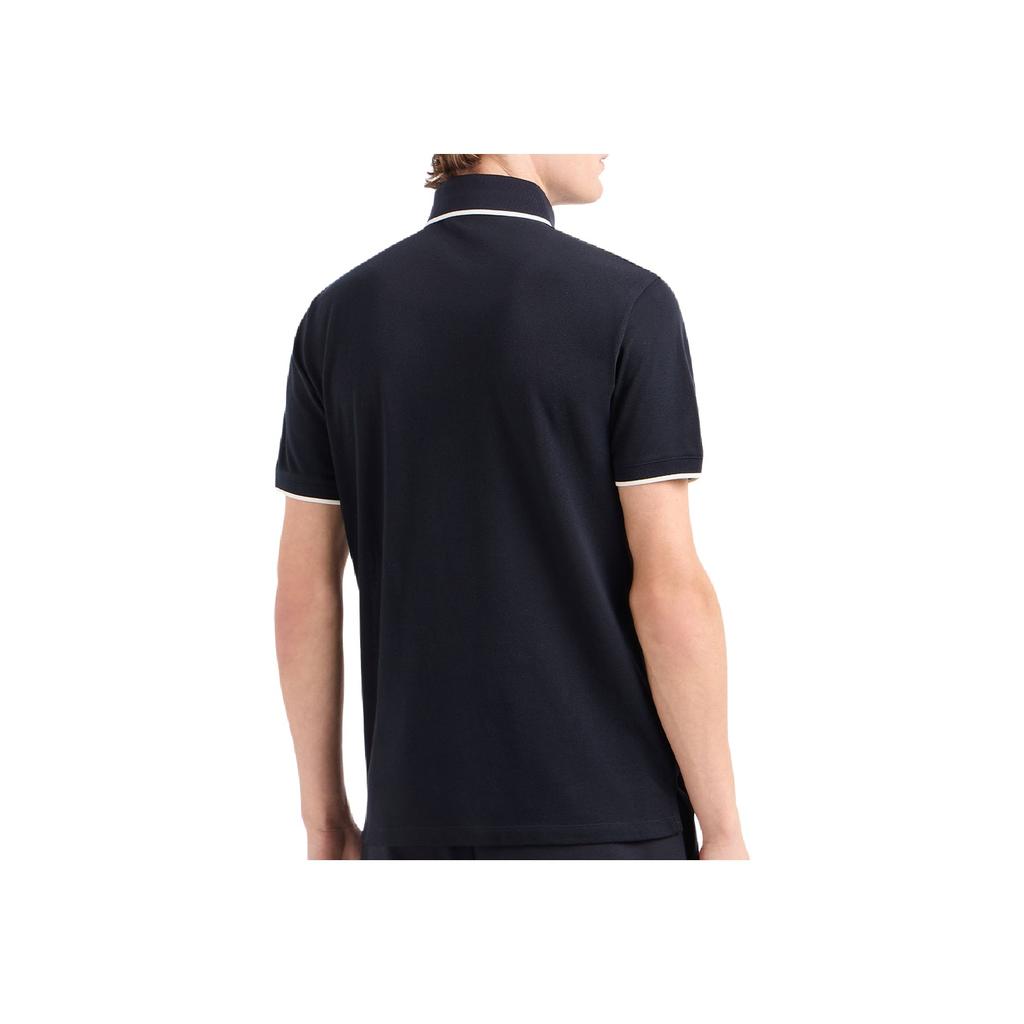 Emporio Armani SS24 Striped Logo Jacquard Straight Casual Short Sleeve Polo Shirt Men Polo Shirts Black 6D1F65-1JTKZ-00B9