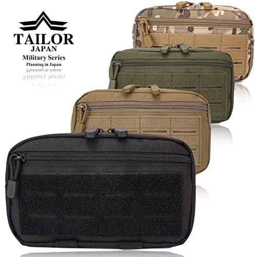 TAILOR JAPAN Men's Tactical Pouch, Multi-Functional Pouch for Small Items, Molle Thread, 1000D Nylon, Black