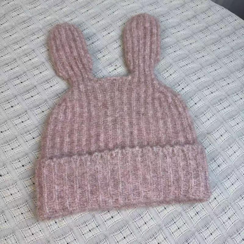Female autumn and winter Japanese cute big ears funny knitted hat warm personality versatile face small wool hat tide