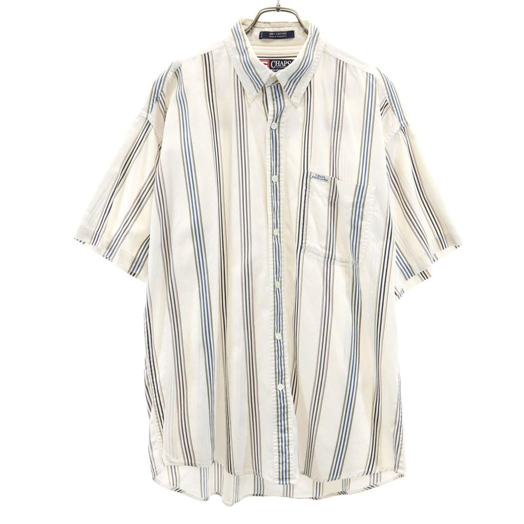 CHAPS RALPH LAUREN Striped Pattern Short Sleeve Button Down Shirt L White Men's Used