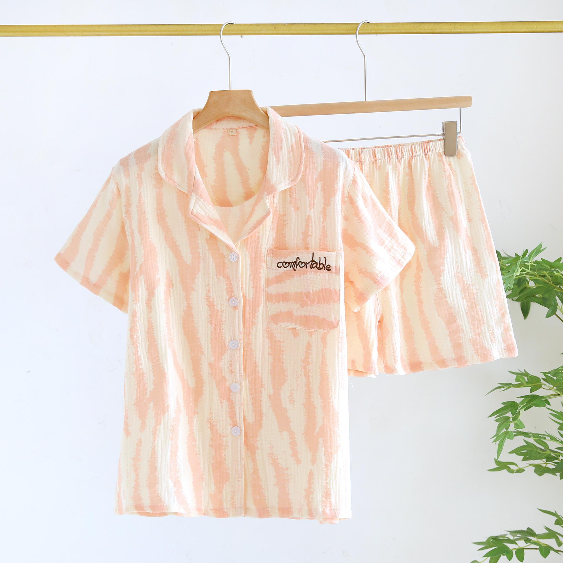 

Пижамный комплект с короткими рукавами и принтом, хлопковая мужская и женская домашняя одежда для пар S розовый