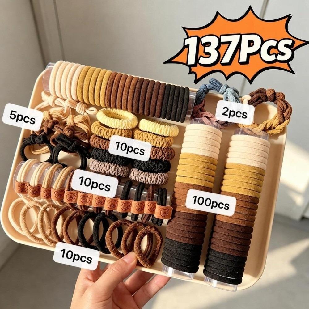 137Pcs High Elasticity Hair Bands Seamless Design Ponytail Holders Hair Ties Ponytail Styling