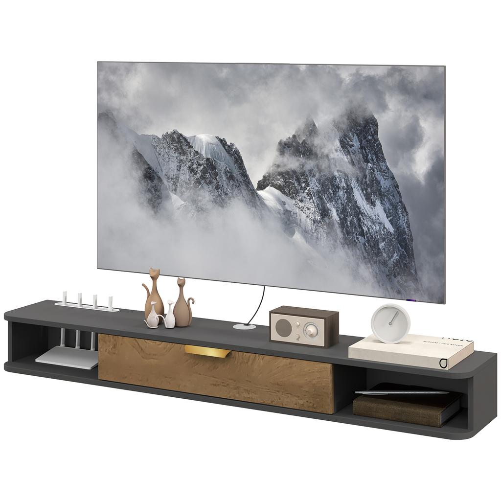 140 Cm Floating TV Stand With Storage Charcoal Grey