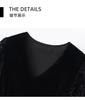 V-neck Velvet Waist Cinched Dress