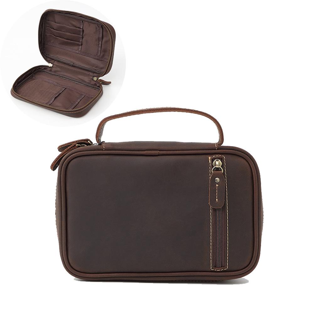 

First Layer Cowhide Handbag, Genuine Leather Stationery Storage Bag, High-end Feeling Cowhide Storage Bag, Simple Retro Style кавовий