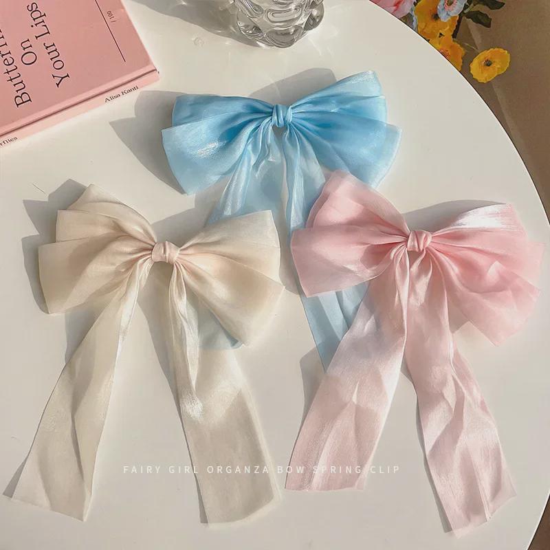 Cream Sweet Desire Mesh Bow Hairpin - Fairy Spring Hair Accessory Clip