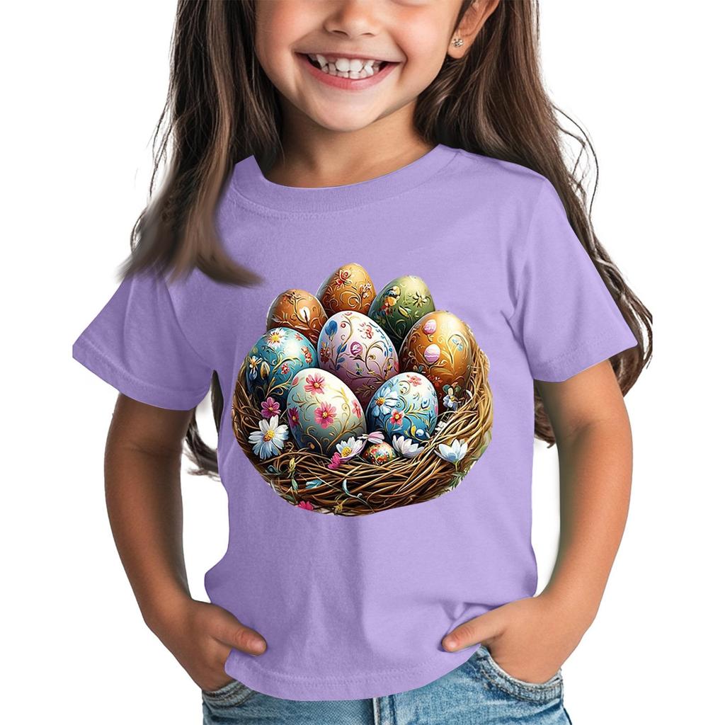 Children's Tops Boys Girls Easter Print Short-sleeved T-shirt Tops Bottoming Shirt