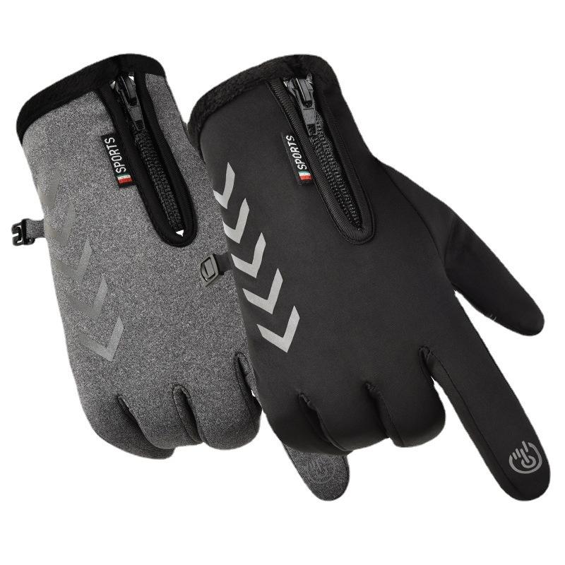 Warm Gloves In Autumn and Winter Outdoor Cycling Men and Women Sports Ski Plus Velvet Reflective Strip Touch Screen Gloves In Winter