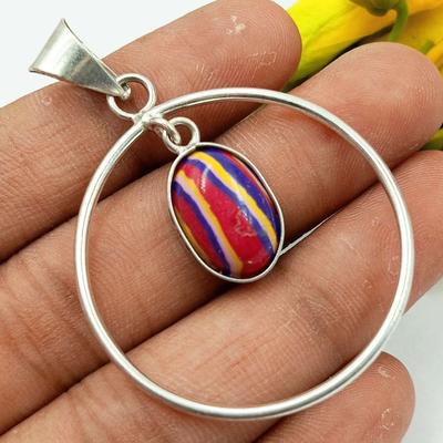 Rainbow Calsilica Gemstone 925 Sterling Silver Plated Quity Wisiorek Biżuteria PQY-IJ6964