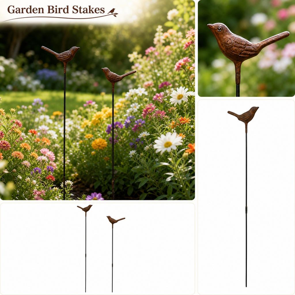 Metal Bird Garden Stakes Set of 2 Decorative Outdoor Yard Ornaments for Patio Lawn Planter Decorations Iron Art Garden Accessories