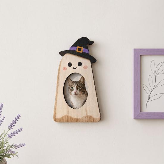 Holiday Gift Photo Holder Halloween Wooden Frame, Pumpkin/Ghost Picture Frame for Wall Personalized Hanging or Desktop Display, Home Decor Sturdy Wood