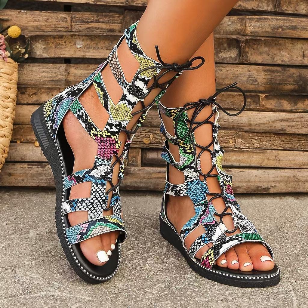 Women Flat Sandals 2026Summer New Hollow Out Sandal Fashion High-top Cool Boots for Women Cross Strap Roman Shoe Sandalias Mujer