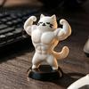 Office Desk Accessories 3D Printed Muscle Cat Figurine, Funny Strong Animal Ornament for Cute Home Office, Creative Sculpture with Base, Unique