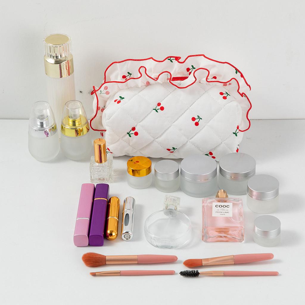 Floral Cherry Cosmetic Bag With Breathable Polyester For Daily Use