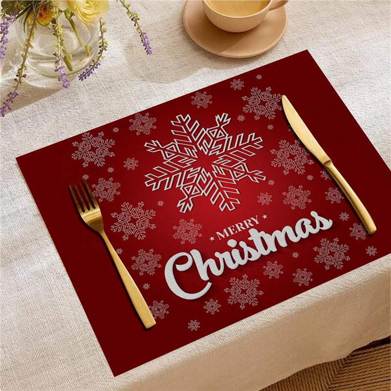Christmas Digital Print Heat-Resistant Linen Placemat: European and American Birthday Party Table Decor