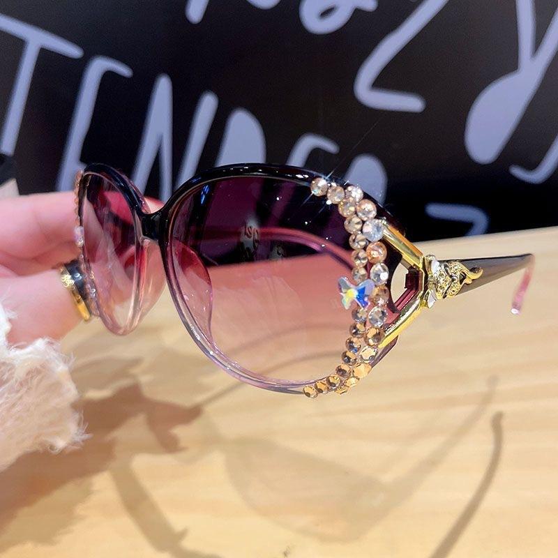 New sunglasses women's sunscreen stickers drill UV protection advanced sense big face thin fashion sunglasses