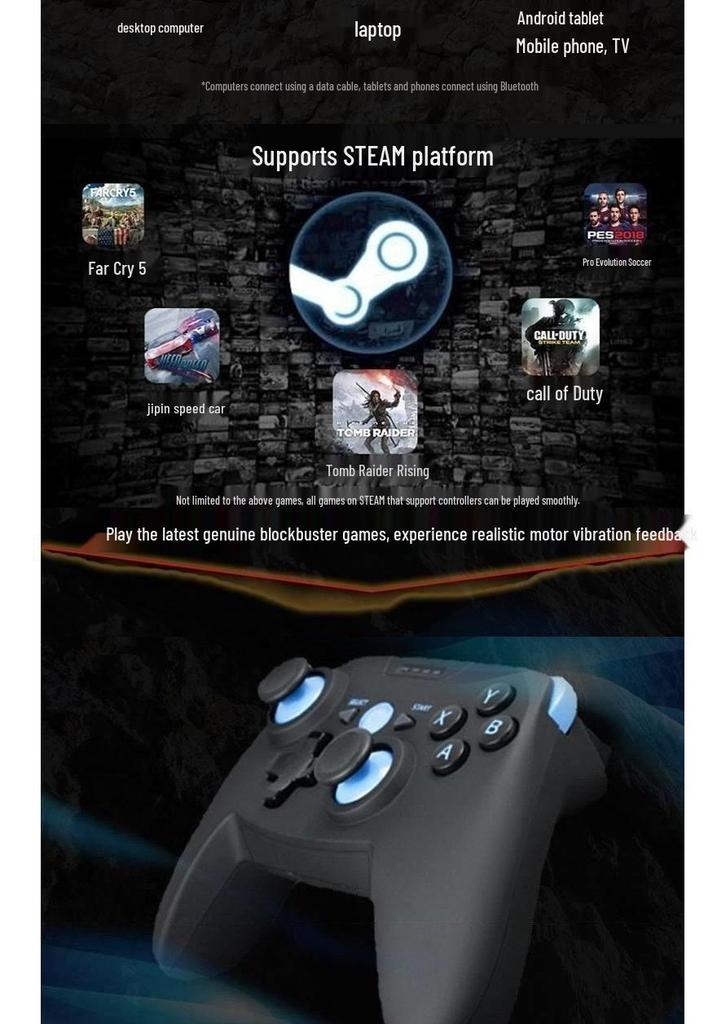 Bluetooth Vibration Game Controller for Android, TV, & PC - Compatible with Minecraft & PUBG