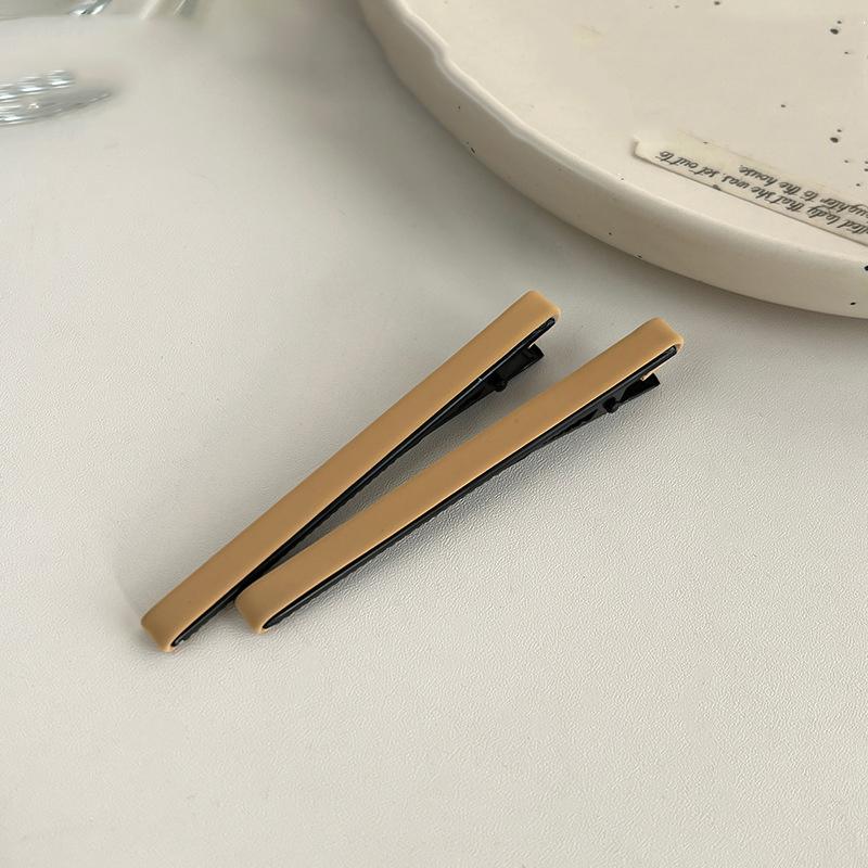 2pc Fashion Advanced Solid PU Hairpin Khaki Style Hair Side Clips for Girls Women Ladies Hair Accessories