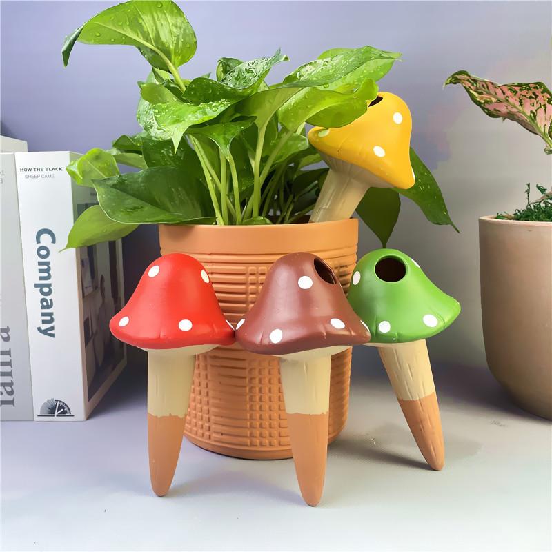 4PCS Terracotta Self Watering Stakes Mushroom Shape Self Watering Globes Plant Watering Stakes Drip Irrigation Watering Devices