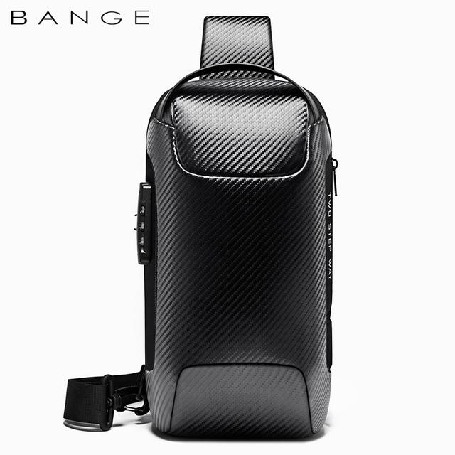 Bange Upgraded Men Waterproof Multifunction Carbon Fiber Pattern Crossbody Bag Usb Sling Shoulder Bags Messenger Chest Bag Pack