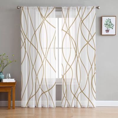 Braune Verdrehte Linien Moderne Kunst Transparente Vorhänge zur Wohnzimmerdekoration Fenstervorhänge Küche Tüll Voile Organza Vorhänge