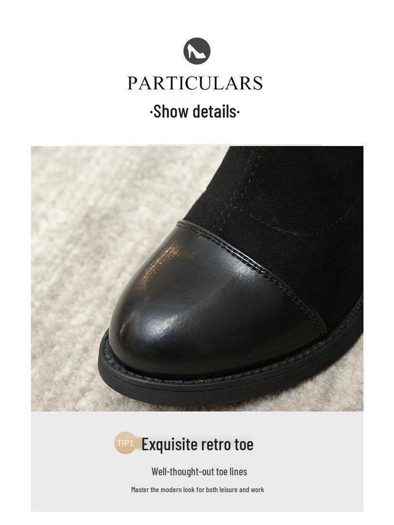 2025 Autumn/Winter Over-the-Knee Slimming Chunky Heel Mid-Calf Boots for Petite Women