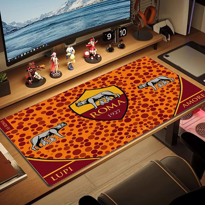 AS Roma Logo Color Mouse Pad Large Gaming Table Cushion Non-slip Laptop Tablet Big Mousepad XXL Mat Mini PC Playmat With Lock edge