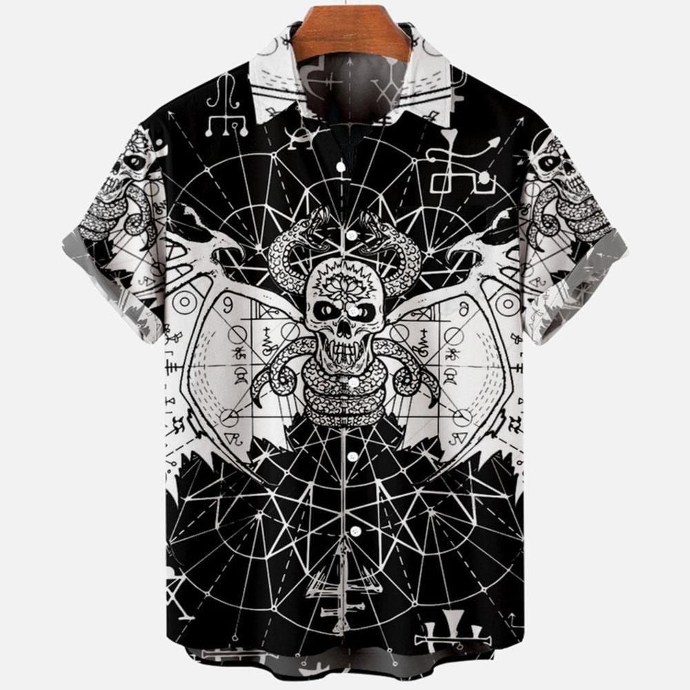 Tendenza Estiva Stampa Floreale Teschio Camicie da Uomo Top Manica Corta Hawaiano Streetwear alla Moda Abbigliamento Casual da Esterno per Uomo e Donna Camicetta