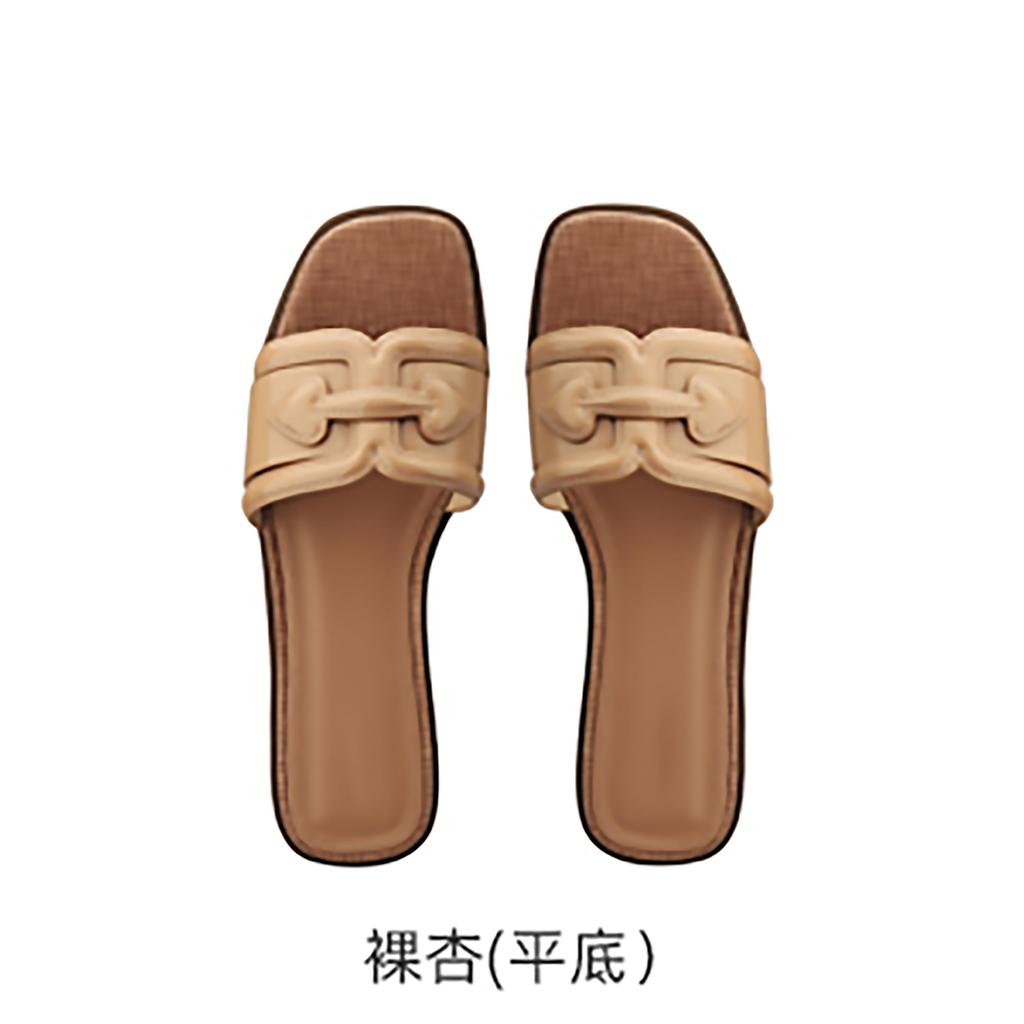 Grape mother studiolee summer new fashion straw woven flat bottom square head vacation word with outside slippers women