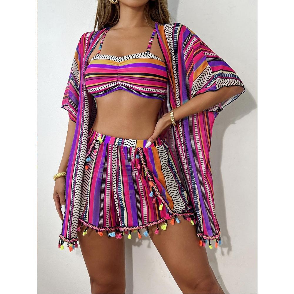 

Трендовый купальник бикини с принтом, с лямкой на шее и разрезом XL лиловый